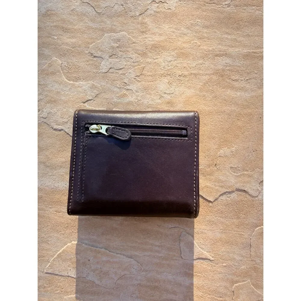 Vintage Coach Trifold Zippered Back Leather Wallet Brown Interior RG
